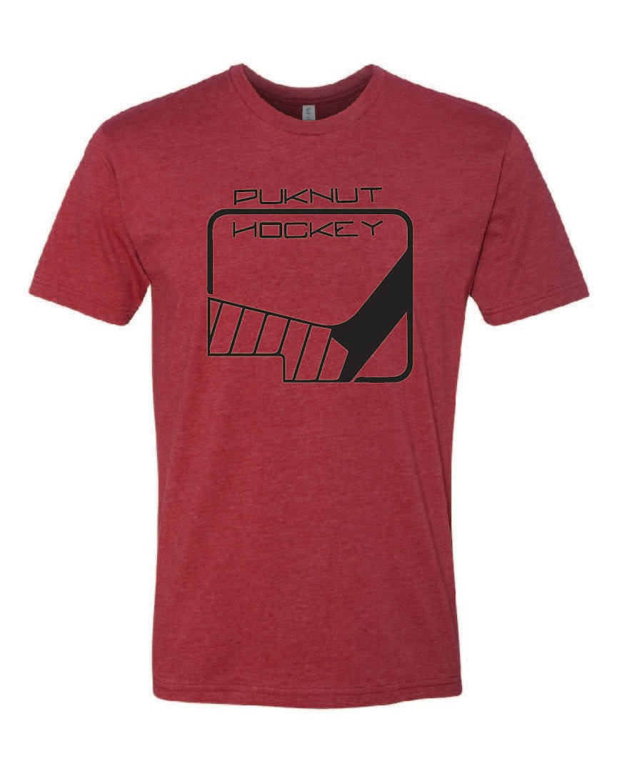 PUKNUT Hockey Tri-blend T-Shirt - Cardinal - Stick Logo - Black Print