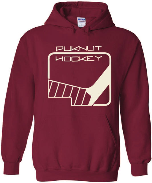 PUKNUT Hockey Hoodie - Cardinal - Stick Logo - White Print