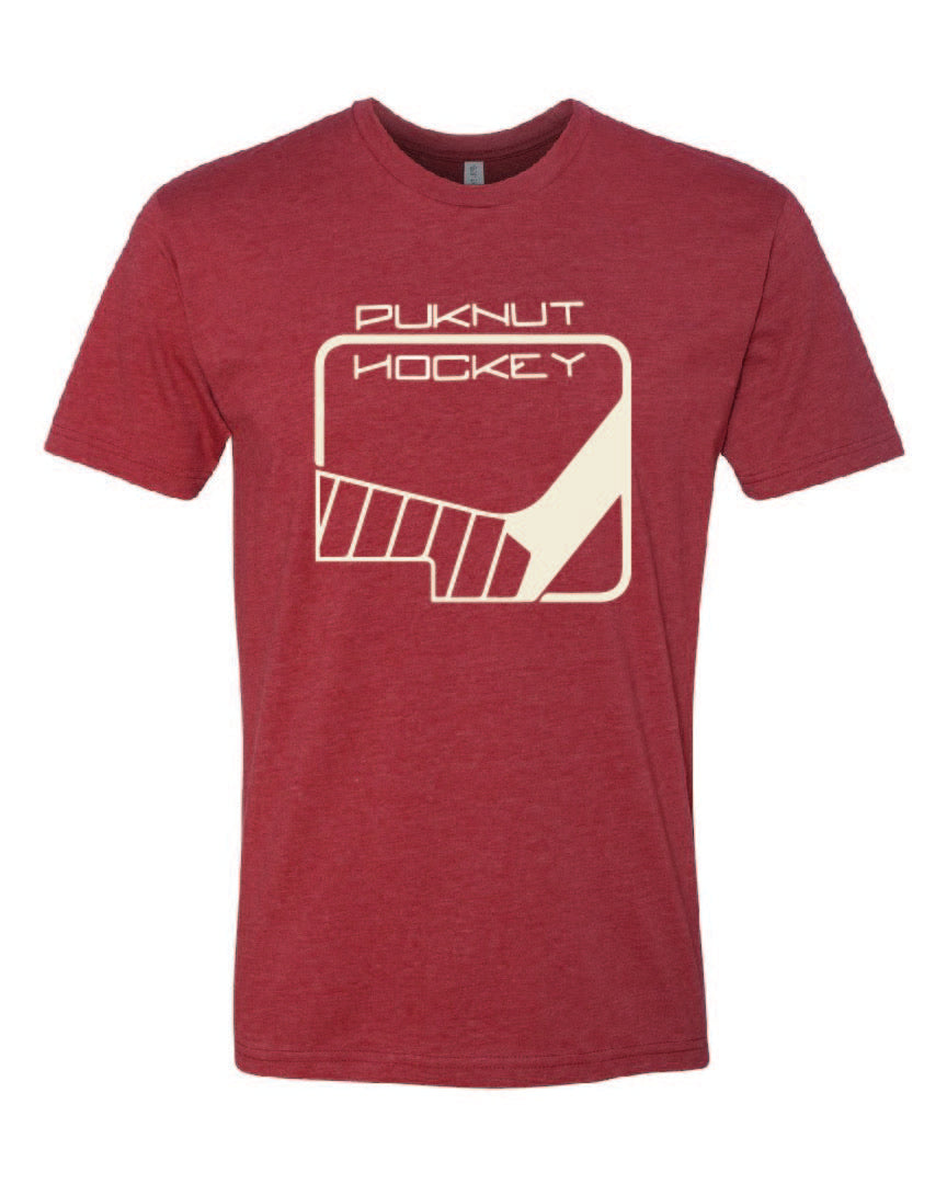 PUKNUT Hockey Tri-blend T-Shirt - Cardinal - Stick Logo - White Print