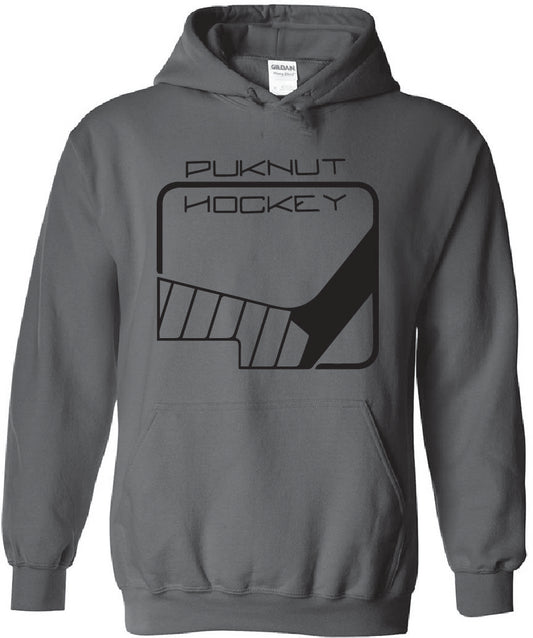 PUKNUT Hockey Hoodie - Charcoal - Stick Logo - Black Print