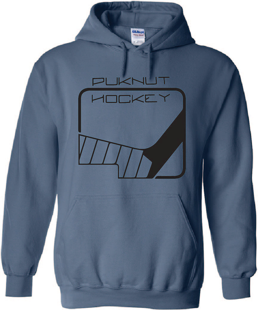 PUKNUT Hockey Hoodie - Indigo - Stick Logo - Black Print