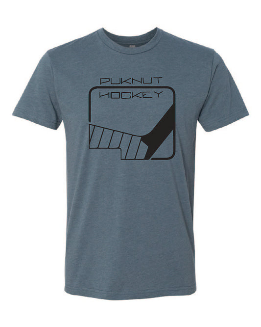 PUKNUT Hockey Tri-blend T-Shirt - Indigo - Stick Logo - Black Print