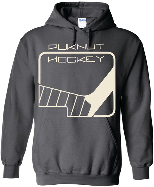 PUKNUT Hockey Hoodie - Charcoal - Stick Logo - White Print