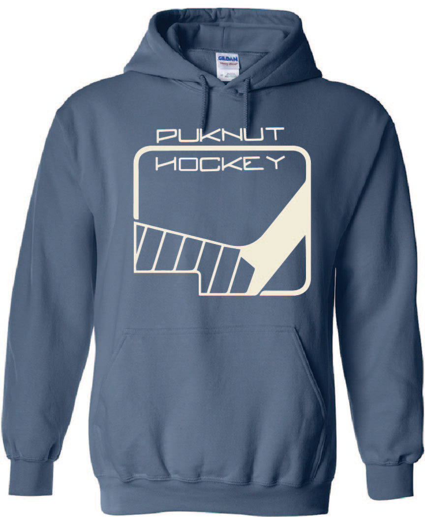 PUKNUT Hockey Hoodie - Indigo - Stick Logo - White Print