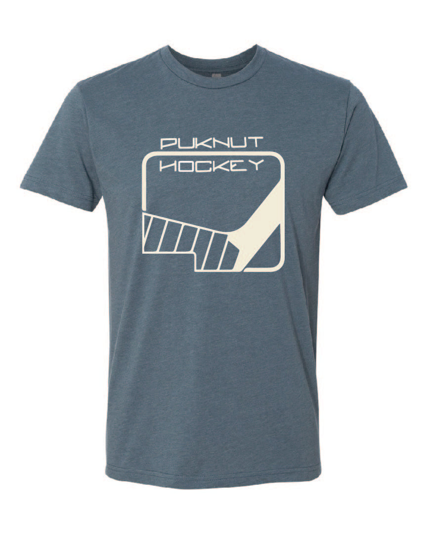 PUKNUT Hockey Tri-blend T-Shirt - Indigo - Stick Logo - White Print