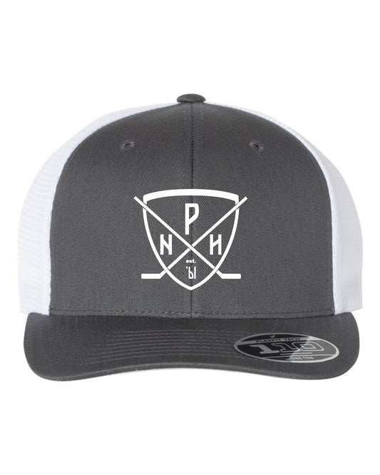 Trucker Hat - Gray front - white mesh back - embroidered logo